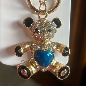 NWT Teddy Bear Rhinestones With Teal Heart Keychain. 3.5"L.